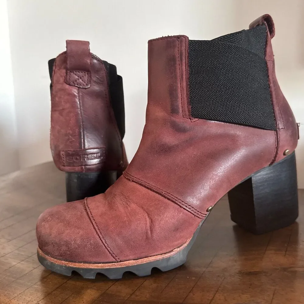 Sorel Burgundy Leather Combat Ankle Boots Women's 8 Casual Rugged